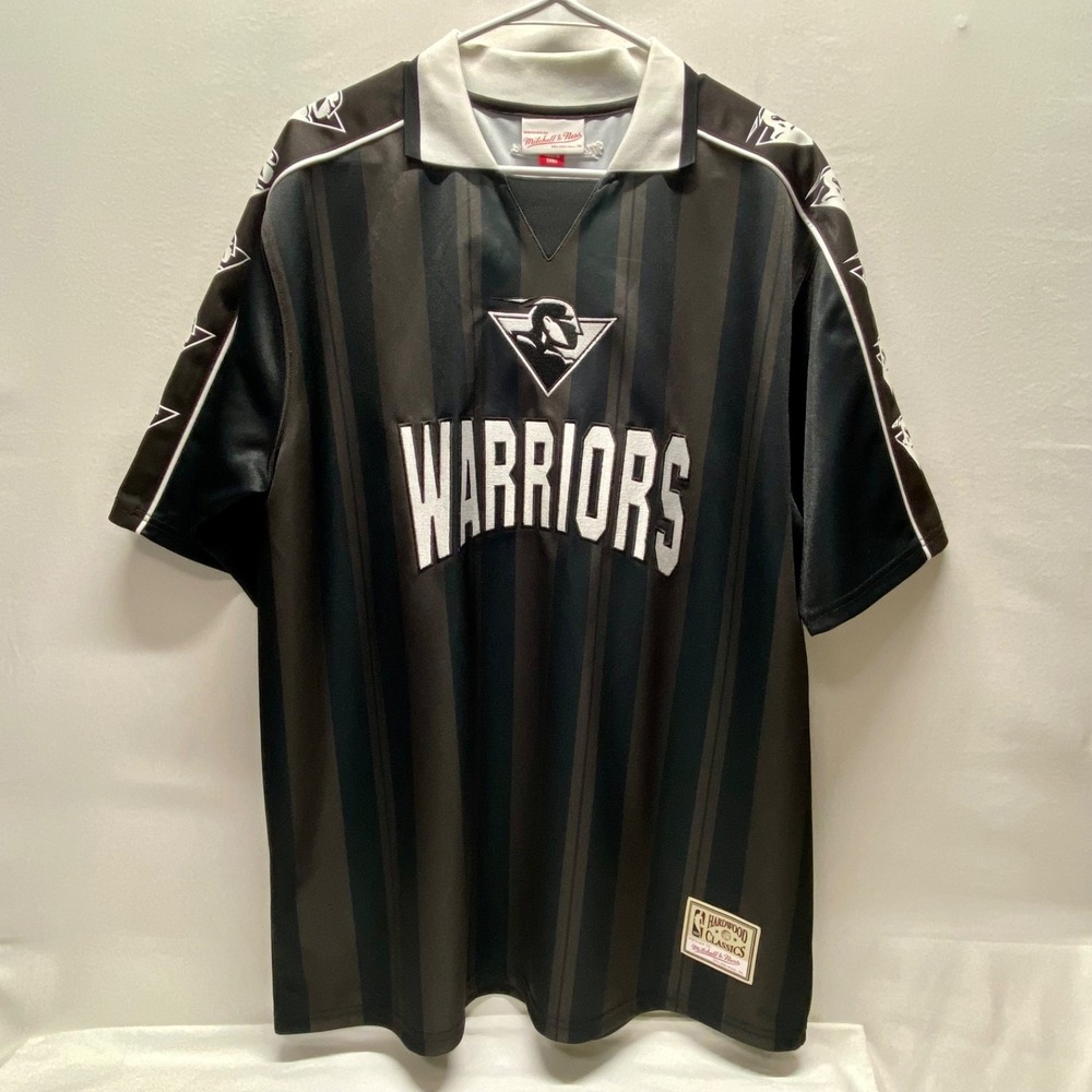 Golden State Warriors NBA Striker Polo Shirt L Black Brown Stripe HWC M & N NWOT